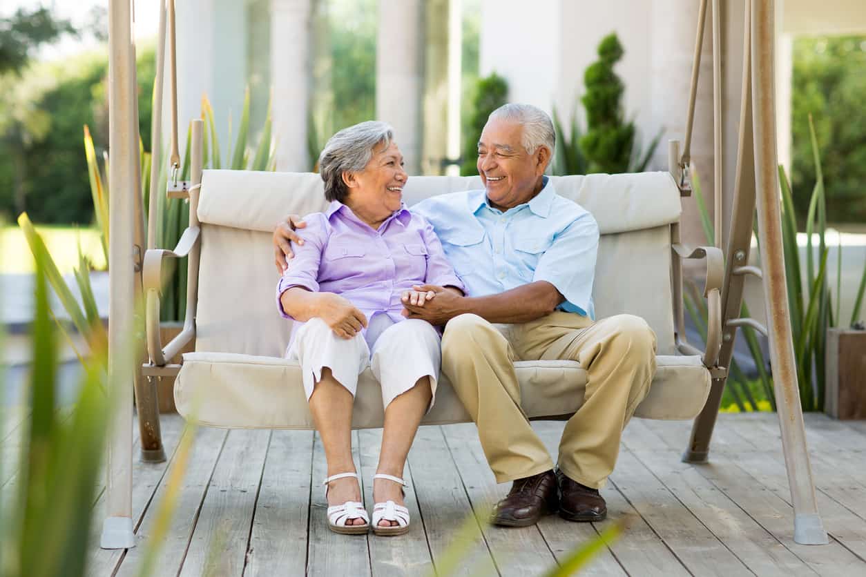 Mexican senior couple laughing together